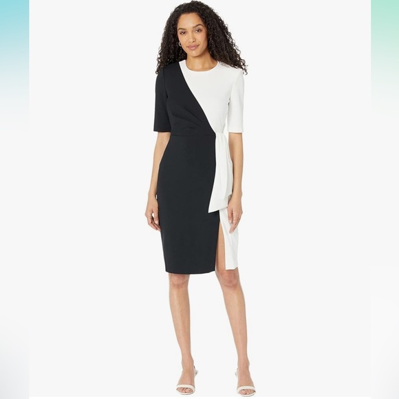 Calvin Klein Black Elegant White Tie Dress - Picture 3 of 7